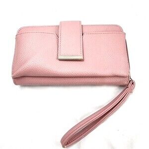 Pink Faux Leather Continental (Long) Wristlet Wallet 7.5"X4.5"X1.5"